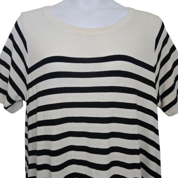 ASOS Curve 22 3X Off-White Black Stripe Trapeze Midi Dress Stretch Short Sleeve - Picture 3 of 10